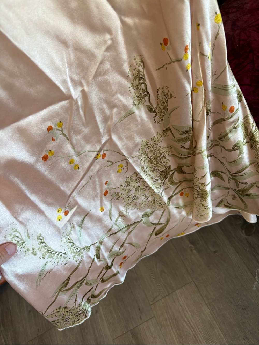 CREAM AND FLORAL SILKY NIGHTGOWN DRESS - Picture 3 of 5